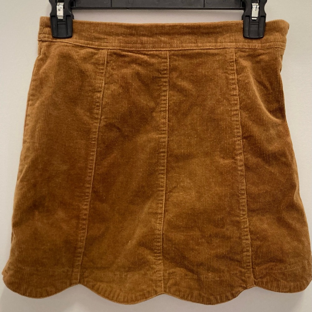 Altar'd State Tan Scalloped Corduroy Mini Skirt